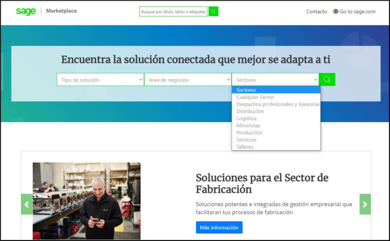 Aspecto del marketplace de Sage.