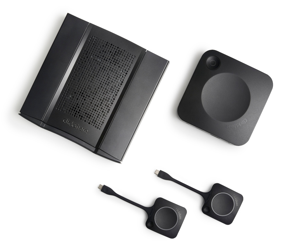 Familia de dispositivos ClickShare para videoconferencia.