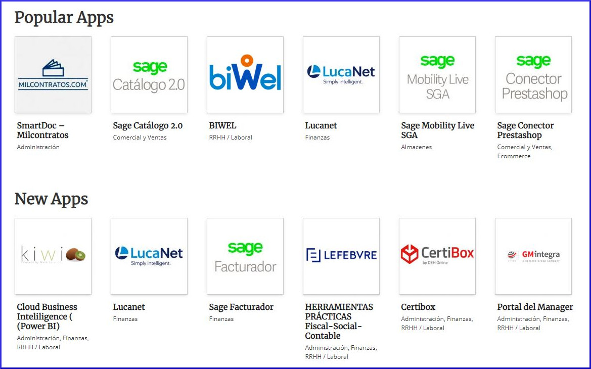 Apps del marketplace de Sage. 